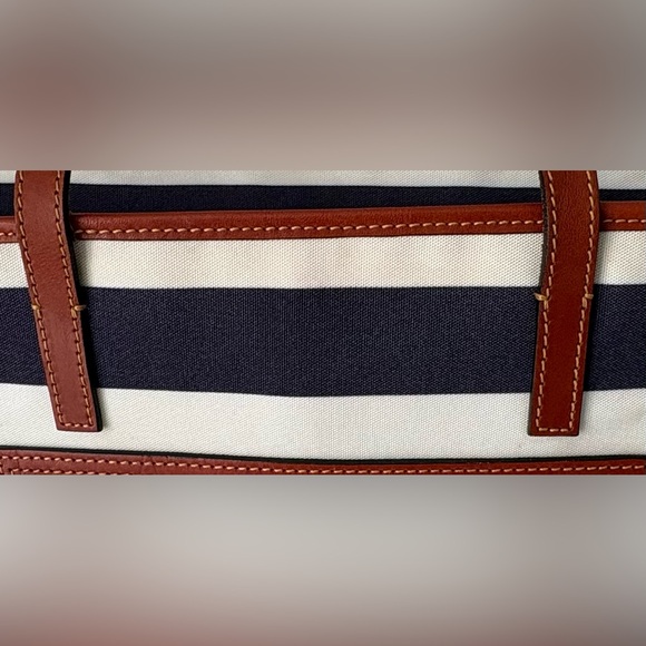 Dooney & Bourke Blue White Striped Tote Bag Leather Trim Classic - Picture 10 of 10